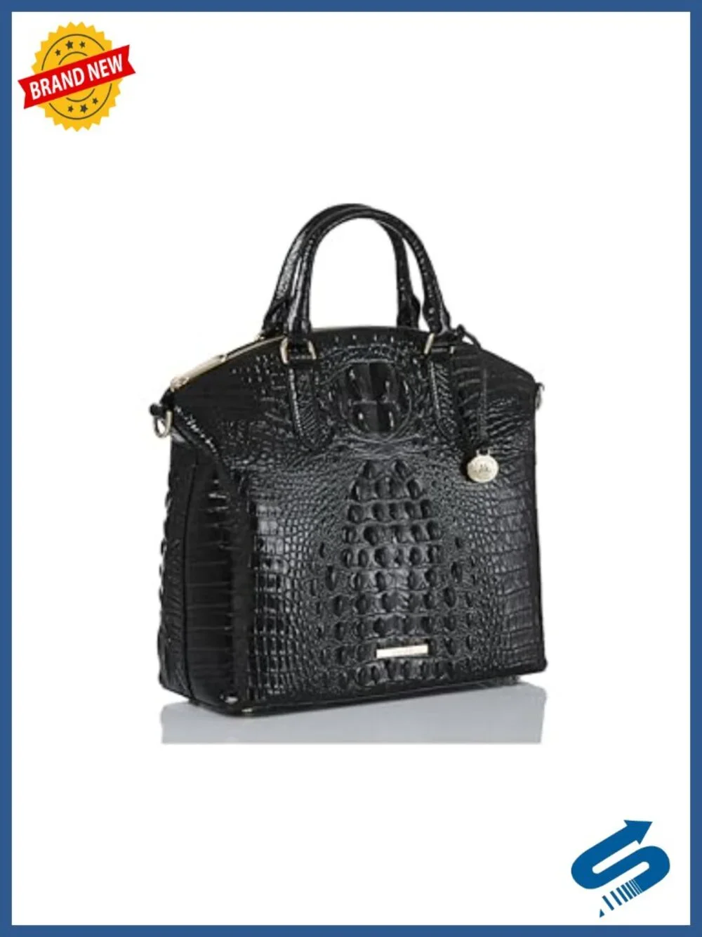 Large Duxbury Satchel - Leather, Croc Embossed, Top Handle Crossbody